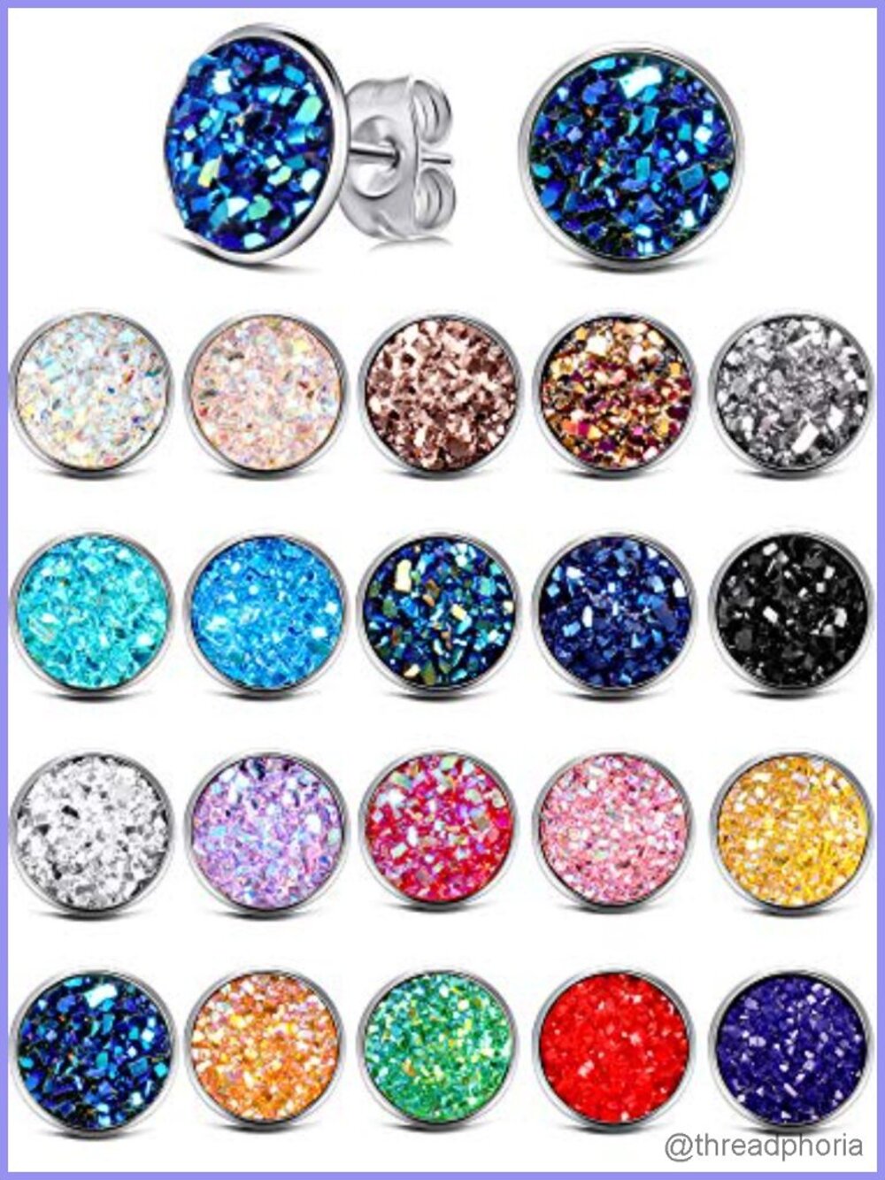 20 Pairs Druzy Stud Earrings for Women, Stainless Steel